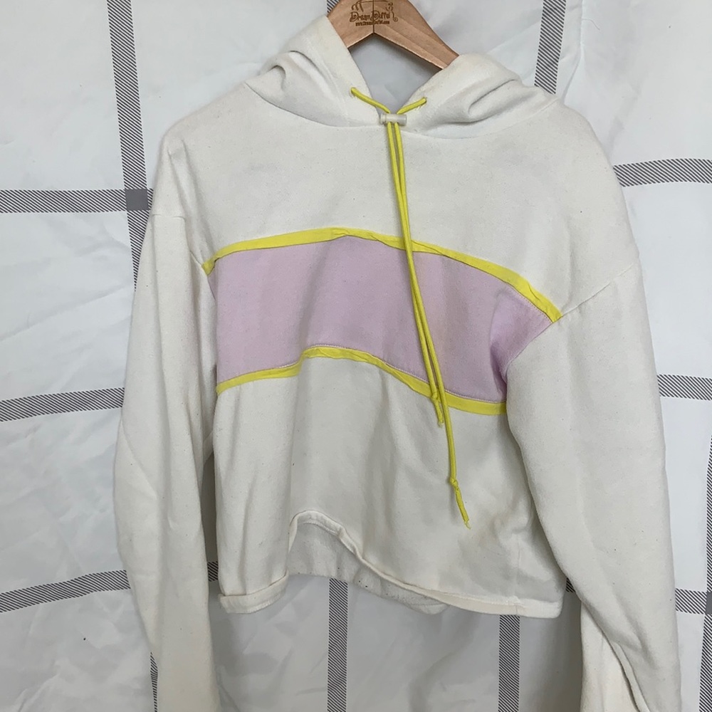 white + pastel stripped cropped hoodie